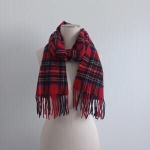 Lochmere Scarf 100% Cashmere Red Royal Stewart Fringe Casual Academia Preppy
